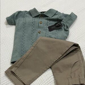 Perry Ellis Green Cable Knit Kids Shirt